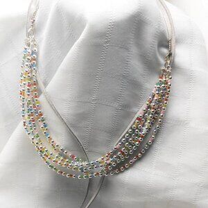 Handmade ribbon necklace with 3mm glass and metal beads